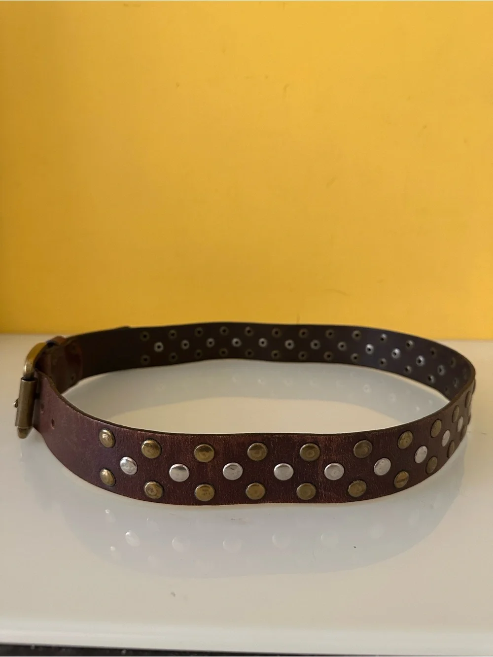 Calvin Klein Jeans Vintage Brown Studded Leather Belt